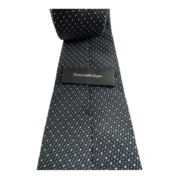 Ermenegildo Zegna Current Black Gray Knit Pure Silk Mens Tie 3.5 Inch NWOT - Picture 3 of 5